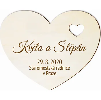 Svatební magnet srdce s výřezem