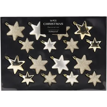 Vánoční dekorace Vánoční ozdoby - hvězdy 60/50 mm (sada 16 ks) šampaň zlatá