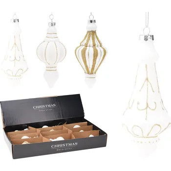 Vánoční dekorace Vánoční ozdoba skleněná antik 15 cm (3 varianty - bílá se zlatým dekorem) cena je za 1 ks