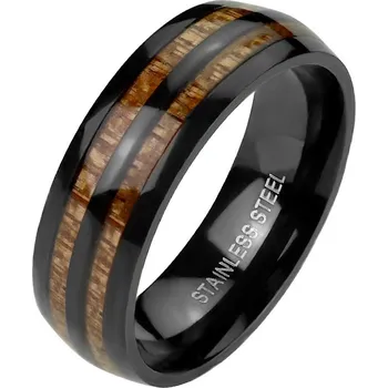 Prsten Šperky4U Ocelový prsten dekor dřevo - velikost 65 - OPR1954-65