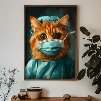 Obraz Dekorativní obraz v dřevěném rámu kočka chirurg, 35 x 47 cm + vyzvednutí ZDARMA