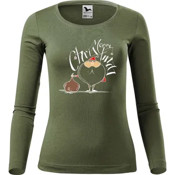 Dámské tričko DOBRÝ TRIKO Dámské bavlněné triko Santa s dárky Velikost: M, Barva: Khaki