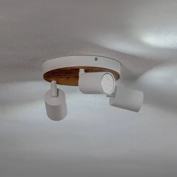 Lampička Envostar Tino stropní bodové osvětlení 3-fl. kulaté bílé/dřevěné - Bodovka - Ø 5,5 cm, délka 7,5 cm bílá, světlé dřevo 3 x 8 W LED - Doprava zdarma