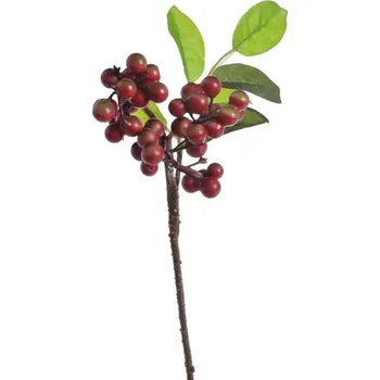 umělá květina Umělá větvička bobulky s lístky - červená