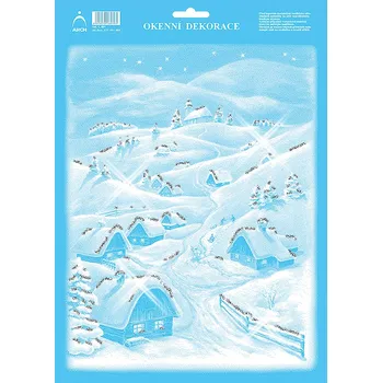 Vánoční dekorace ARCH Okenní folie vánoční s glitry 25x35 - Chaloupky v horách