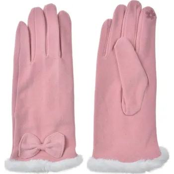 Rukavice Růžové dámské rukavice s kožíškem a mašičkou - 9*23*1 cm