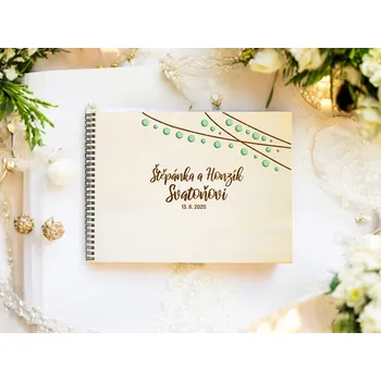 Svatební dřevěné fotoalbum světelný řetěz Barva: Růžová, Počet listů: 30 listů +20Kč