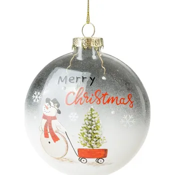 Vánoční ozdoba ArtFir Vánoční dekorace KOULE 509 | skleněná bílá/červená 10 cm