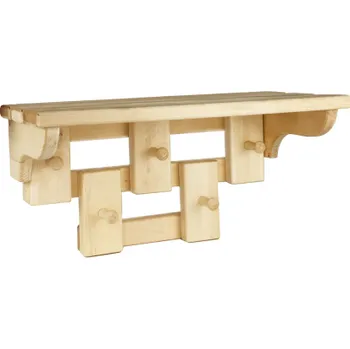 Věšák BonPos Nástěnný věšák z lipového dřeva 5 háčků + police