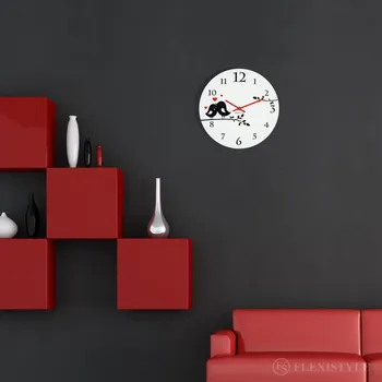 Hodiny Bílé dětské hodiny s motivem ptáčků červená