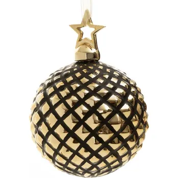 Vánoční ozdoba ArtFir Vánoční dekorace KOULE 214 | skleněná černá/zlatá 8 cm