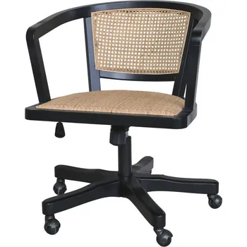 Jídelní židle Černá dřevěná židle s výpletem a opěrkami na kolečkách Old French chair - 60*60*80 cm