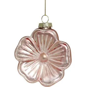 Vánoční dekorace Růžová skleněná vánoční ozdoba květ - Ø 8*3 cm