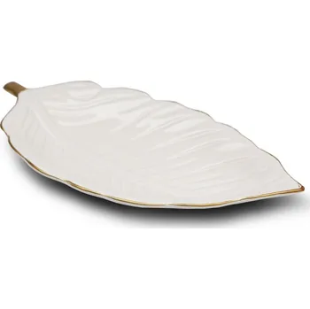 Talíř Dekorativní keramický talíř ve tvaru listu, krémová, 30 cm DOPRODEJ + vyzvednutí ZDARMA