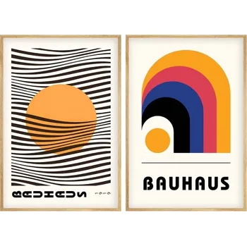 Obraz Dekorativní obraz v dřevěném rámu abstrakce geometrických tvarů BAUHAUS, 2 ks 30 x 40 cm + vyzvednutí ZDARMA