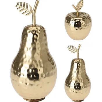Dekorace jablko, hruška 15 cm, zlatá barva, hliník
