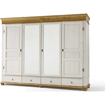 Šatní skříň Čtyřdveřová šatní skříň z masivu se zrcadli Harald - odstín Antik