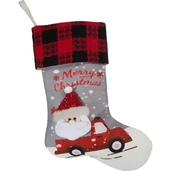 Vánoční dekorace ArtFir Vánoční punčocha SANTA | šedá/červená 28 x 50 cm