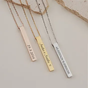 Gravírování Atreya Atreya Ocelový náhrdelník s gravírováním Vertical Bar Barva: Stříbrná, Druh písma: Font 6, Velikost přívěsku: 40 mm x 4,5 mm