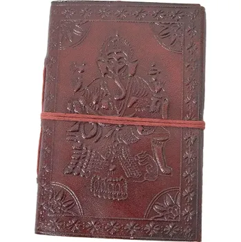 Umělecký papír Kožený zápisník Ganéša - úzký, ruční výroba, Sittar mini