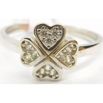 Prsten Klenoty Budín Dámský prsten z bílého zlata se zirkony čtyřlístek ze srdíček 585/1,63gr vel. 52 HK1158 (Klenoty Budín Dámský prsten z bílého zlata se zirkony čtyřlístek ze srdíček 585/1,63gr vel. 52 HK1158)