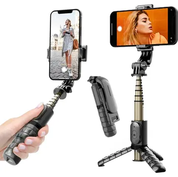 Selfie tyč Selfie tyč Tripod Techsuit (Q10) – Stabilní gimbal/stativ s dálkovým ovládáním Bluetooth, výplňové světlo, rotace o 360, 68 cm – černá