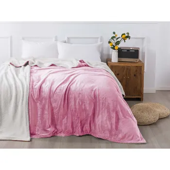 Dětská deka XPOSE® Dětská mikroplyšová deka Exclusive s beránkem - růžová 130x180 cm, Mikroplyš s beránkem + Prodloužená možnost vrácení zboží do 50 dnů