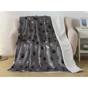 deka XPOSE® Mikroplyšová deka TLAPIČKY s beránkem - šedá 140x200 cm