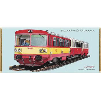 Čokoláda Čokoláda RETRO 100 g vlak Motorový vůz řady 810 „Autobus“ mléčná (Belgická čokoláda - 32 % obsah kakaa)