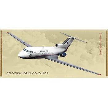 Čokoláda Čokoláda 100 g hořká RETRO letadlo Jakovlev JAK-40 (belgická čokoláda v edici historických letadel)