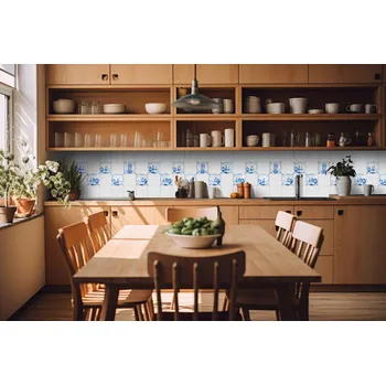 Fototapeta DIMEX | Fototapeta do kuchyně Modré kachličky KI-420-167| 420 x 60 cm | modrá, bílá + Samolepicí fototapeta za kuchyňskou linku DIMEX Modré kachličky v šíři 420 cm