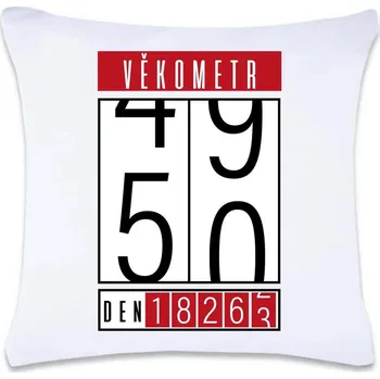 Dekorativní polštářek DOBRÝ TRIKO Polštář s potiskem 40 x 40 cm Věkometr 50 Oboustranný tisk: ANO