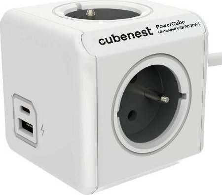 CUBENEST POWERCUBE EXTENDED USB 4 zásuvky, přívod 3m šedá