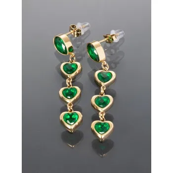 Náušnice Prosperk Náušnice ve zlaté barvě se zelenými srdíčky S5260