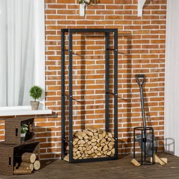 Krbové nářadí Zásobník na krbové dřevo 60 x 25 x 150 cm | černý
