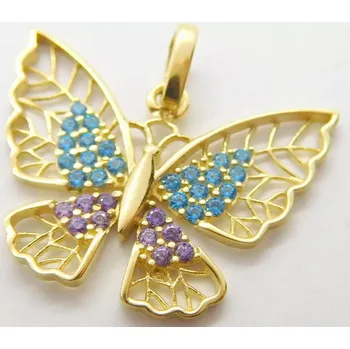Přívěsek Klenoty Budín Dámský zlatý přívěsek s blue topazy a ametysty MOTÝLEK 585/1,22gr HK3197 (Klenoty Budín Dámský zlatý přívěsek s blue topazy a ametysty MOTÝLEK 585/1,22gr HK3197)
