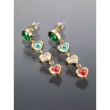 Náušnice Prosperk Náušnice z oceli ve zlaté barvě s barevnými srdíčky S0754