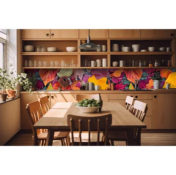 Fototapeta DIMEX | Fototapeta do kuchyně Podzimní listí KI-420-047| 420 x 60 cm | fialová, žlutá, hnědá + Samolepicí fototapeta za kuchyňskou linku DIMEX Podzimní listí v šíři 420 cm