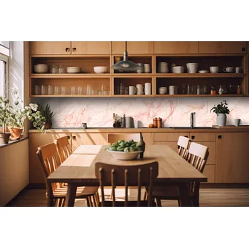 Fototapeta DIMEX | Fototapeta do kuchyně Růžový mramor KI-420-157| 420 x 60 cm | krémová, oranžová, růžová + Samolepicí fototapeta za kuchyňskou linku DIMEX Růžový mramor v šíři 420 cm