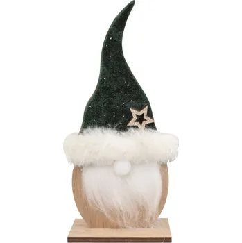 Vánoce Dřevěný skřítek se svítícím nosem na postavení - se zelenou čepicí