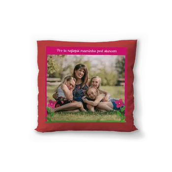 Polštář Červený polštář s vlastní fotografií.Motiv pro maminku s vlastní fotografií.