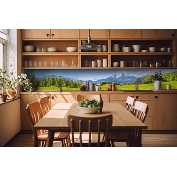 Fototapeta DIMEX | Fototapeta do kuchyně Alpský pohled KI-420-135| 420 x 60 cm | zelená, modrá, bílá, hnědá + Samolepicí fototapeta za kuchyňskou linku DIMEX Alpský pohled v šíři 420 cm