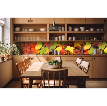 Fototapeta DIMEX | Fototapeta do kuchyně Listy KI-420-027| 420 x 60 cm | zelená, žlutá, oranžová, hnědá + Samolepicí fototapeta za kuchyňskou linku DIMEX Listy v šíři 420 cm