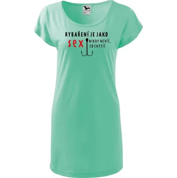 Dámské tričko DOBRÝ TRIKO Dámské tričko/šaty s potiskem Rybaření Velikost: M, Barva: Mátová