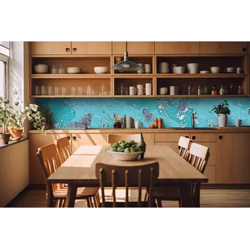 Fototapeta DIMEX | Fototapeta do kuchyně Oprýskaná zeď KI-420-148| 420 x 60 cm | modrá, šedá + Samolepicí fototapeta za kuchyňskou linku DIMEX Oprýskaná zeď v šíři 420 cm