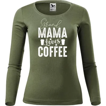 Dámské tričko DOBRÝ TRIKO Dámské bavlněné triko Grand mama loves COFFEE Velikost: XL, Barva: Khaki