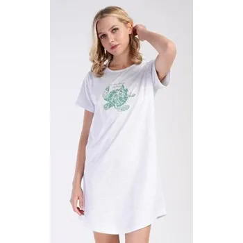 Dámské noční prádlo Dámská noční košile s krátkým rukávem Vienetta Secret Želva světle šedá XL