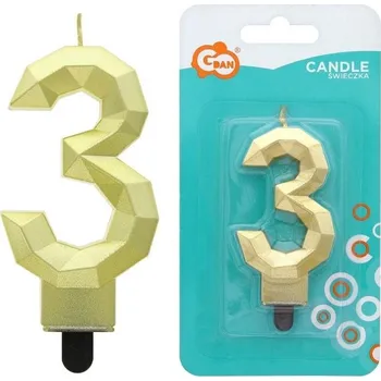 Dortová svíčka GoDan Dortová svíčka číslice Zlatý diamant číslo: 3