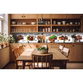 Tapeta DIMEX | Fototapeta do kuchyně Čokoláda KI-420-021| 420 x 60 cm | zelená, bílá, hnědá + Samolepicí fototapeta za kuchyňskou linku DIMEX Čokoláda v šíři 420 cm