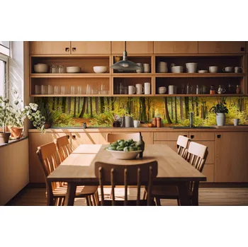 Fototapeta DIMEX | Fototapeta do kuchyně Podzimní les KI-420-045| 420 x 60 cm | zelená, oranžová, hnědá + Samolepicí fototapeta za kuchyňskou linku DIMEX Podzimní les v šíři 420 cm